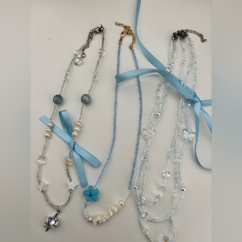 Blue and silver necklace set - 3 pieces #jewelleryset